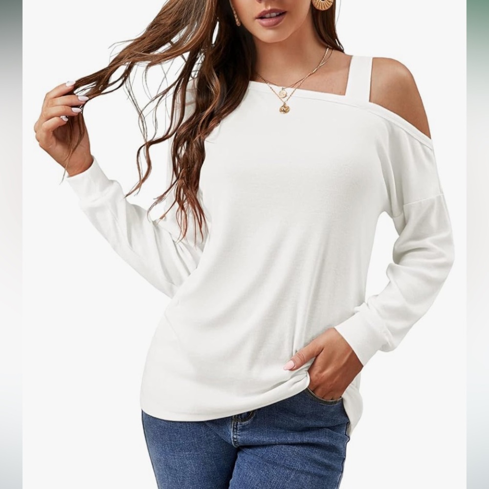 2 for $10 sale: JINKESI white Long Sleeve Tunic Tops Cold Shoulder Blouse Shirts